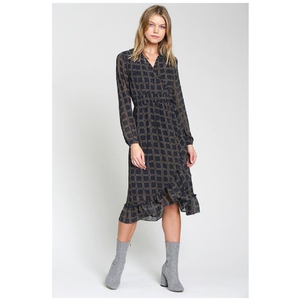 Anthropologie dRA Cicero Wrap Dress Ruffle Plaid Blue in XS S M or L